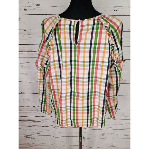 Crown & Ivy Size 2X Green Red Picnic Highland Holiday Ruffle Blouse - Picture 3 of 9
